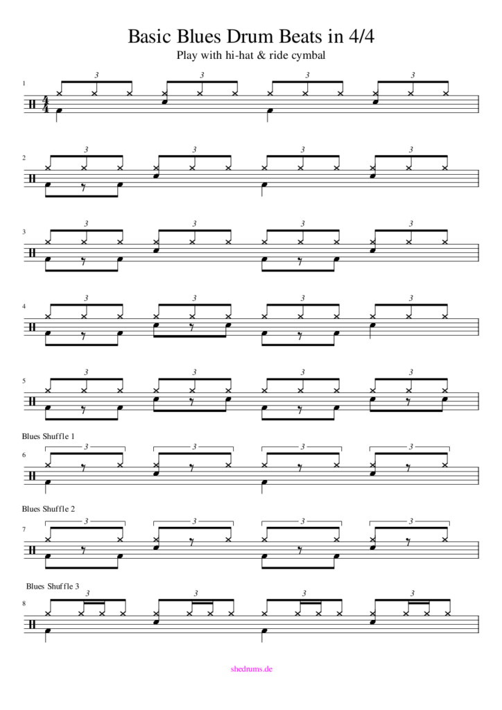 Blues Drum Beat Beginner Free Notes