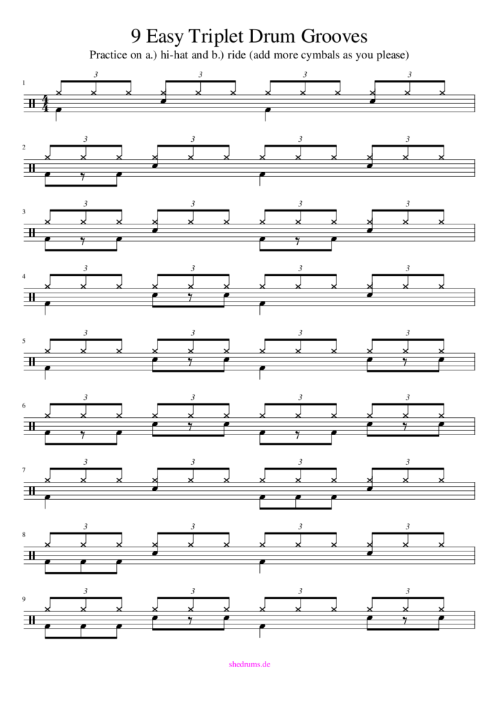 Triplet Drum Grooves Free PDF Sheet Music sHe druMs Rock The Kit!